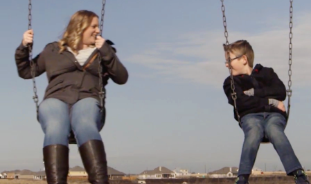 Woman and child on swings